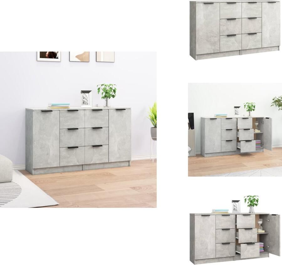 VidaXL Dressoirs Betongrijs Set van 2 60 x 30 x 70 cm Gemakkelijk schoon te maken materiaal Keukenkast - Foto 3