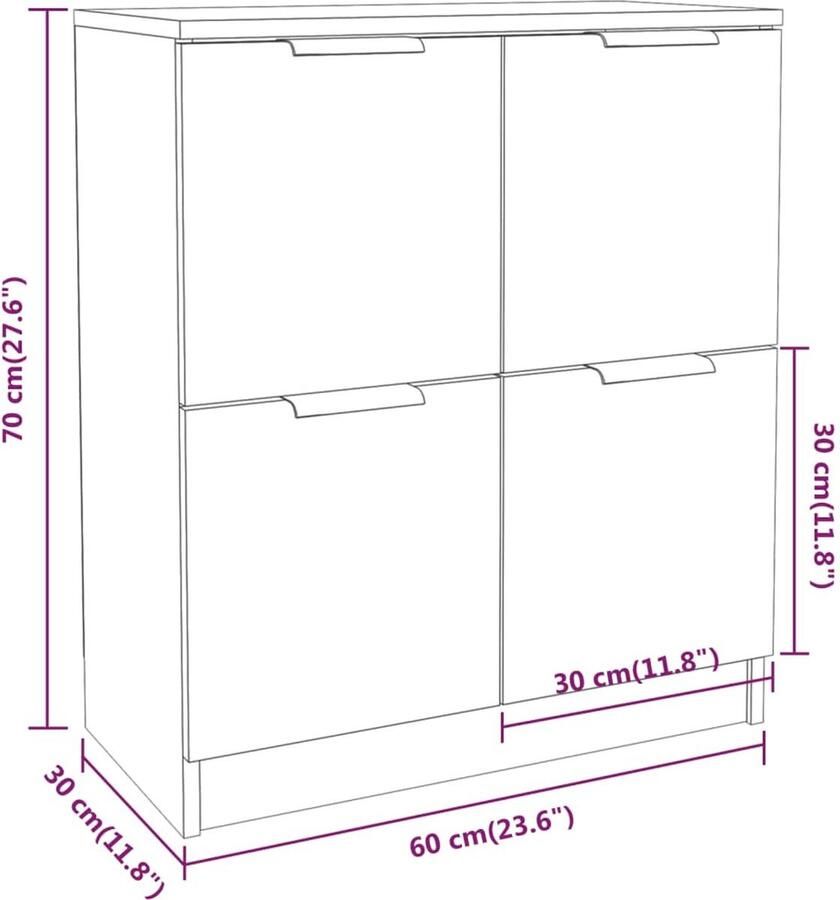 VidaXL Dressoir Dressoirs Kast Wandkast Dressoirs 2 st 60x30x70 cm bewerkt hout gerookt eikenkleurig - Foto 2