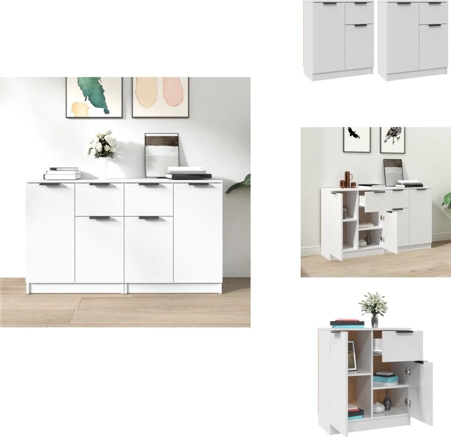 VidaXL Dressoirs Minimalistische charme Bewerkt hout 60 x 30 x 70 cm Wit Keukenkast - Foto 2