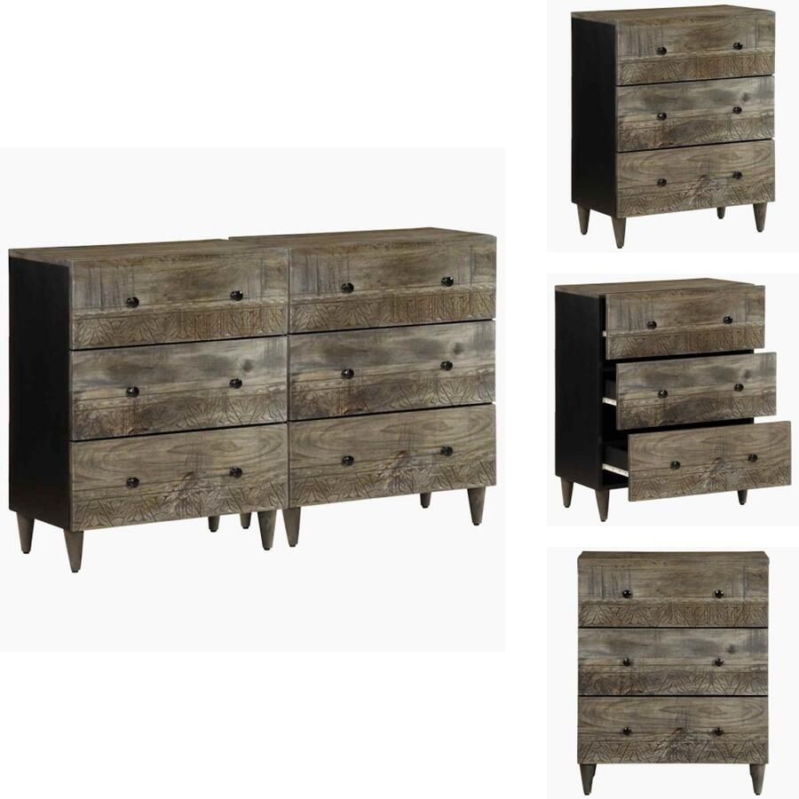 VidaXL Dressoir Dressoirs Kast Wandkast Dressoirs 2 st 60x33 5x75 cm massief mango lichtgrijs