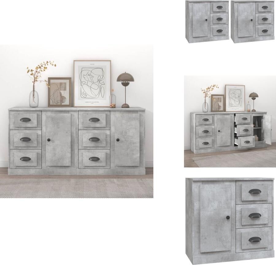 VidaXL Dressoir Betongrijs Bewerkt Hout 70 x 35.5 x 67.5 cm (L x B x H) Set van 2 Keukenkast