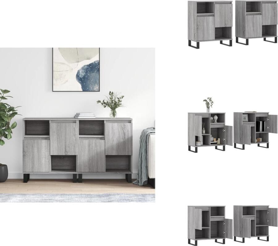 VidaXL Grijze Dressoir Dressoirs 2 st bewerkt hout grijs sonoma eikenkleurig Houten Dressoir Salontafel Tv Tafel - Foto 3