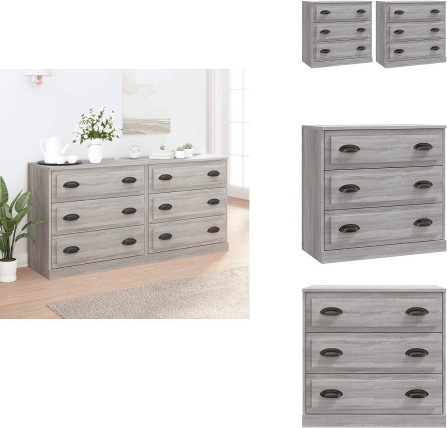 VidaXL Grijze Dressoir Dressoirs 2 st bewerkt hout grijs sonoma eikenkleurig Houten Dressoir Salontafel Tv Tafel - Foto 2