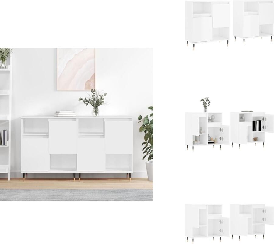 VidaXL Dressoir Dressoirs Kast Wandkast -Dressoirs-2-st-bewerkt-hout-hoogglans-wit - Foto 2