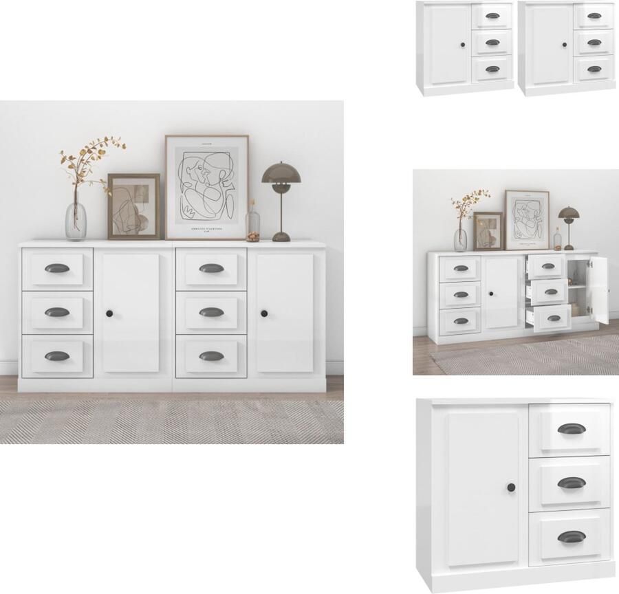 VidaXL Dressoir Dressoirs Kast Wandkast Dressoirs 2 st bewerkt hout hoogglans wit
