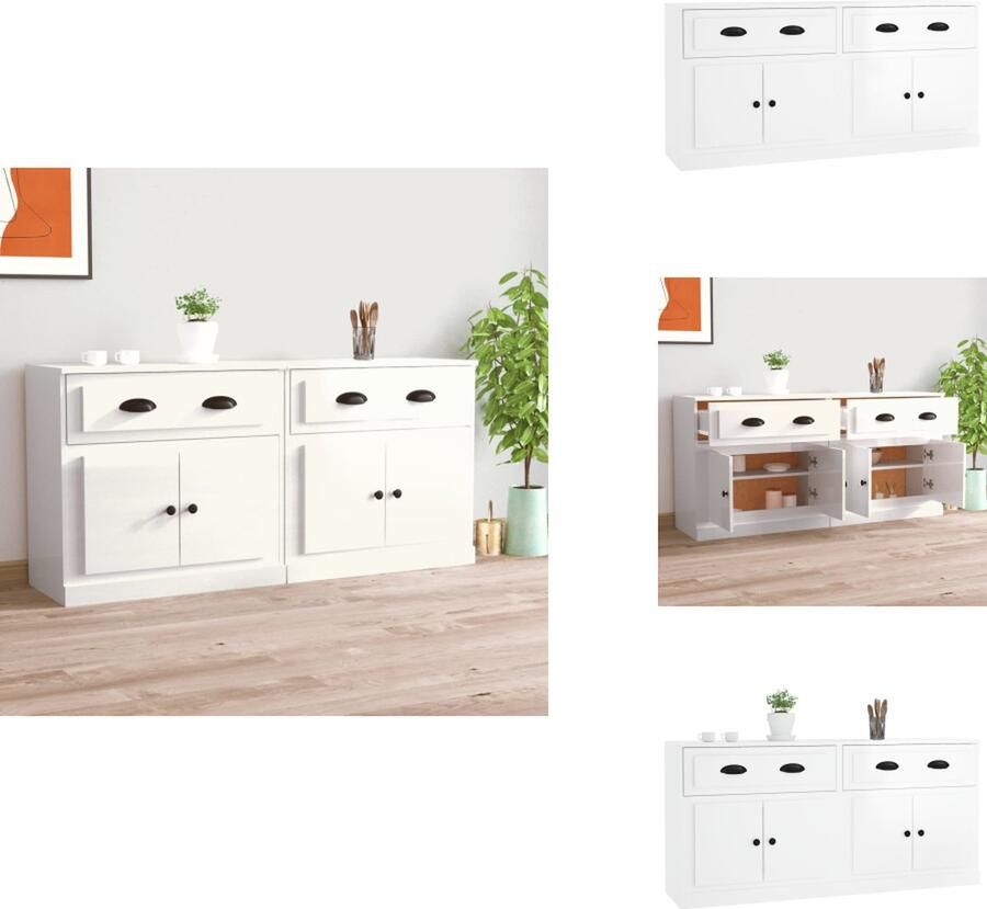 VidaXL Dressoir Dressoirs Kast Wandkast Dressoirs 2 st bewerkt hout hoogglans wit