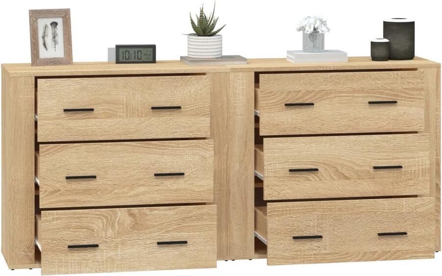 VidaXL Dressoir Dressoirs Kast Wandkast Dressoirs 2 st bewerkt hout sonoma eikenkleurig - Foto 3