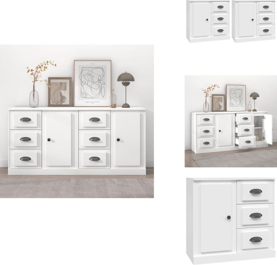 VidaXL Dressoir Classic White Set van 2 70 x 35.5 x 67.5 cm Duurzaam bewerkt hout Keukenkast