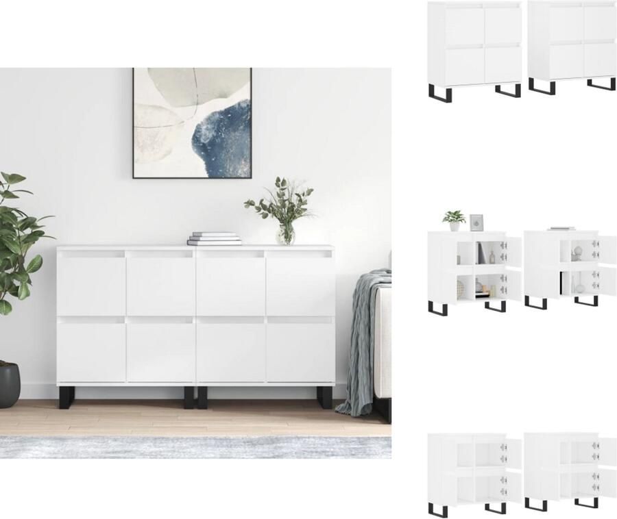 VidaXL Dressoir Dressoirs Kast Wandkast Dressoirs 2 st bewerkt hout wit - Foto 2