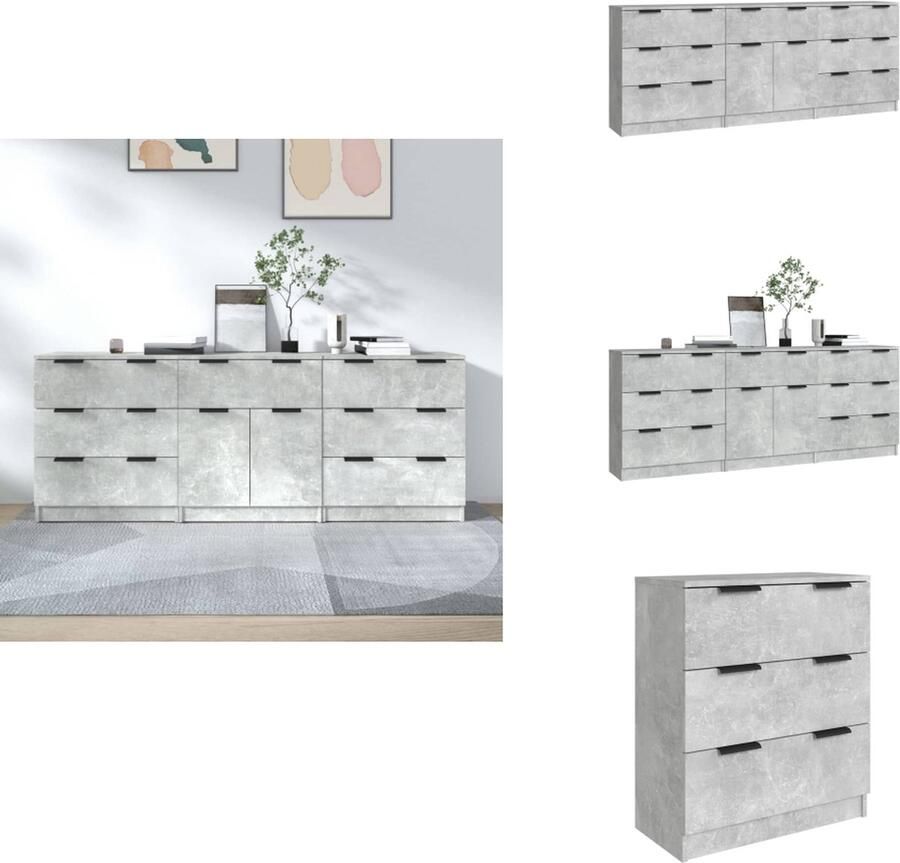 VidaXL Dressoir Dressoirs Kast Wandkast 3-delige Dressoirs bewerkt hout betongrijs - Foto 2