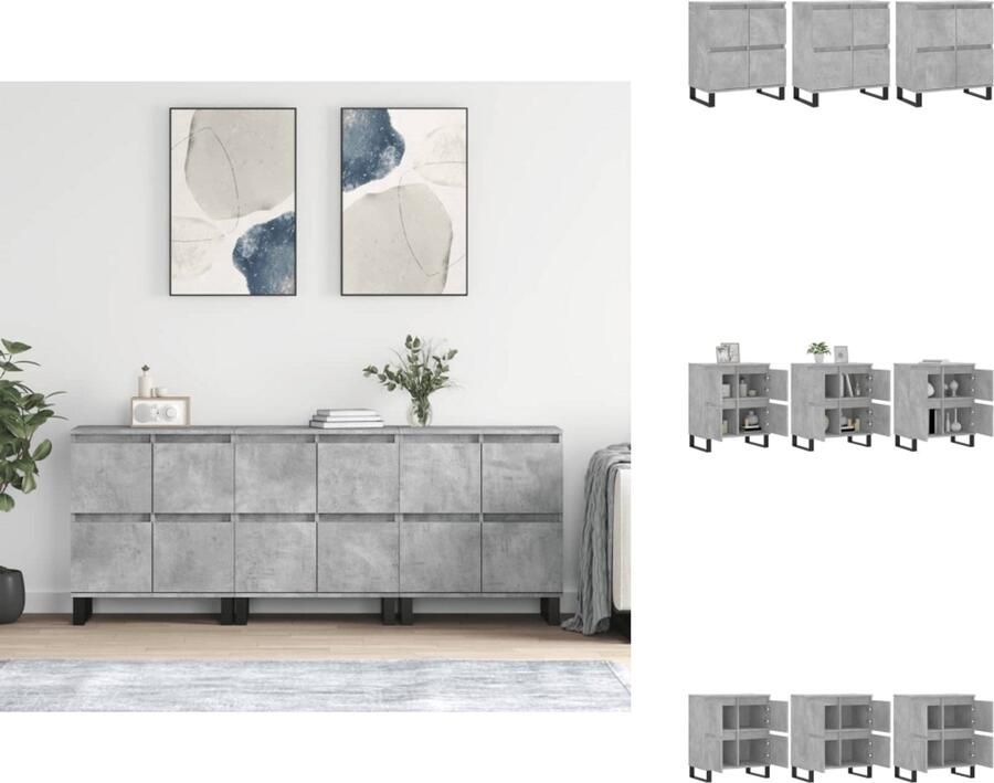 VidaXL Dressoir met 3 lades 30x30x70cm dressoir met 2 deuren 60x30x70cm betongrijs Keukenkast - Foto 5
