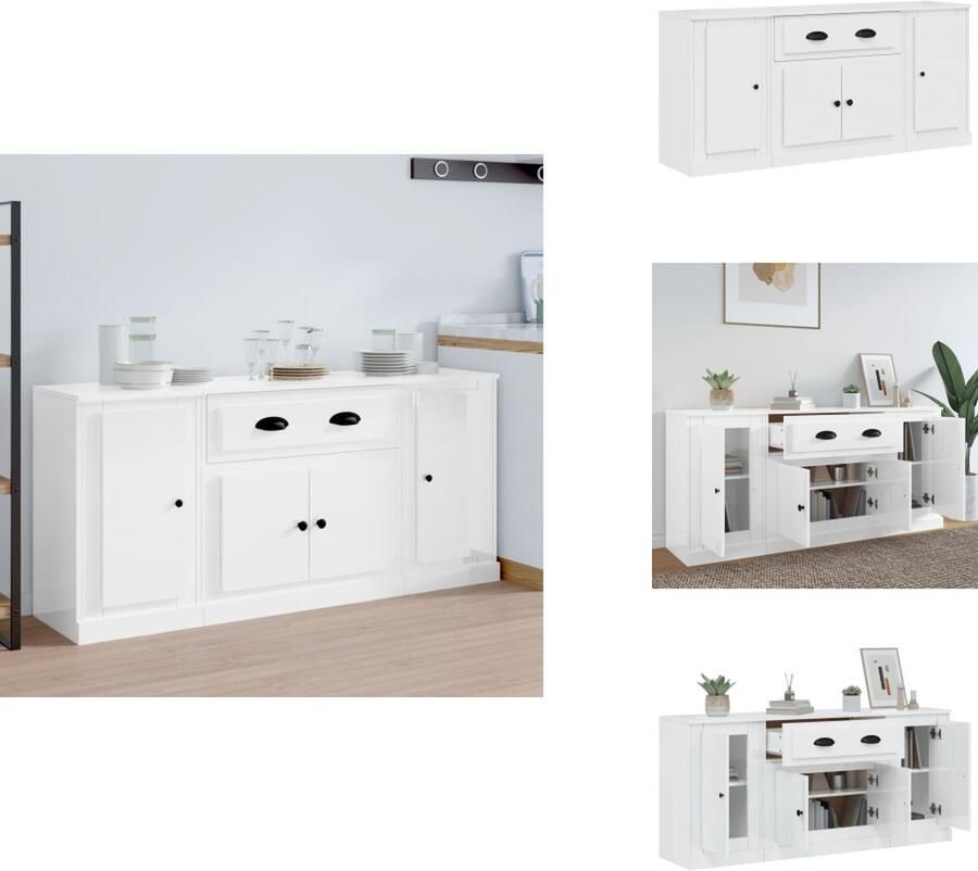 VidaXL Dressoir Classic Hoogglans Wit 145 x 35.5 x 67.5 cm Bewerkt Hout Keukenkast