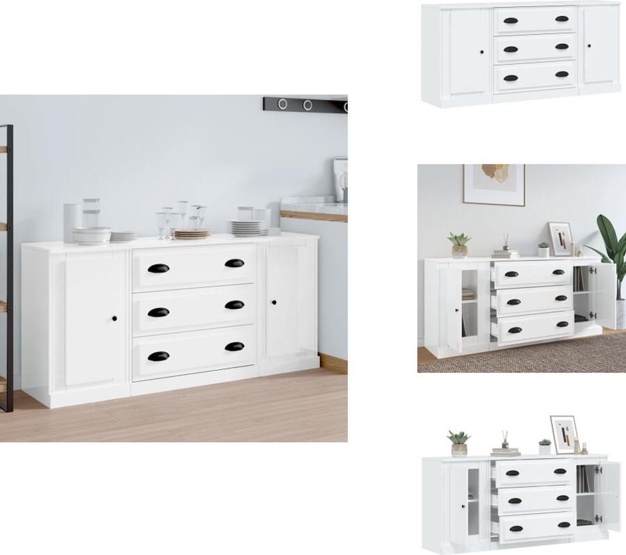 VidaXL Dressoir Dressoirs Kast Wandkast Dressoirs 3 st bewerkt hout hoogglans wit