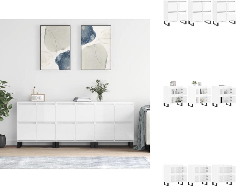 VidaXL Dressoir Dressoirs Kast Wandkast Dressoirs 3 st bewerkt hout hoogglans wit