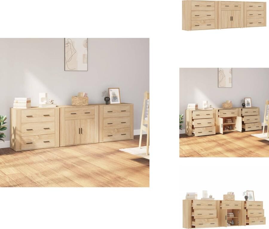 VidaXL Dressoir Dressoirs Kast Wandkast Dressoirs 3 st bewerkt hout sonoma eiken - Foto 2