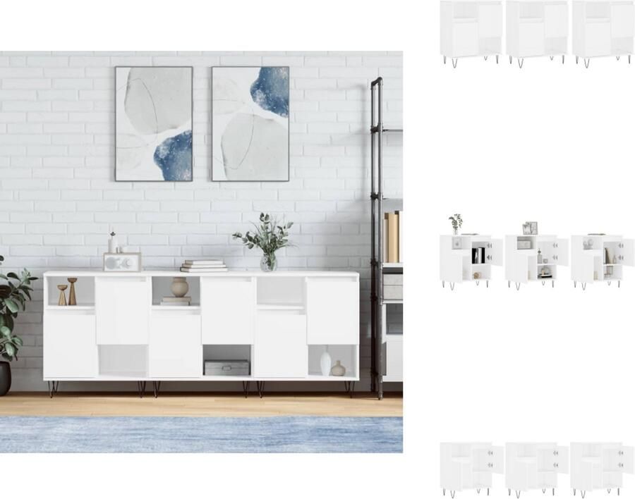 VidaXL Dressoir Dressoirs Kast Wandkast Dressoirs 3 st bewerkt hout wit