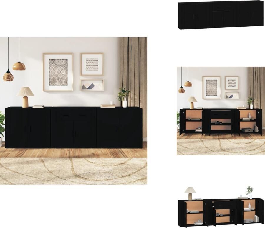 VidaXL Dressoir Klassiek Zwarte 3-delige Set 80x33x70 cm Bewerkt Hout Keukenkast
