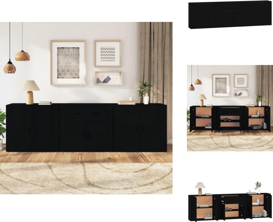 VidaXL Dressoir Klassiek Zwarte 3-delige Set 80x33x70 cm Bewerkt Hout Keukenkast - Foto 2