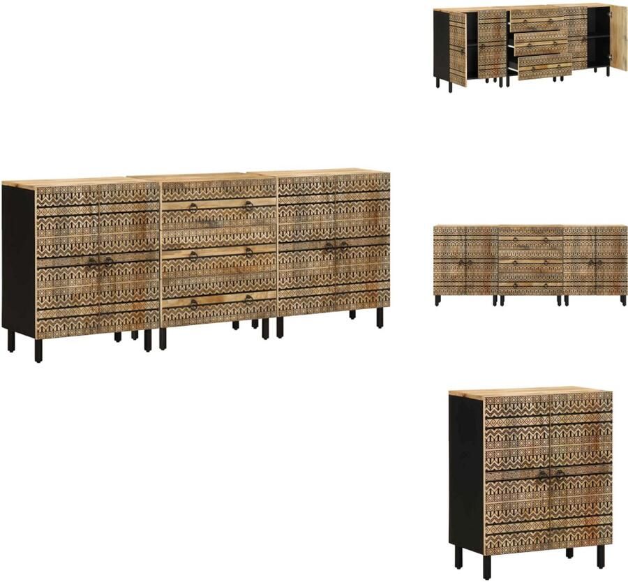 VidaXL Dressoir Dressoirs Kast Wandkast Dressoirs 3 st massief mangohout