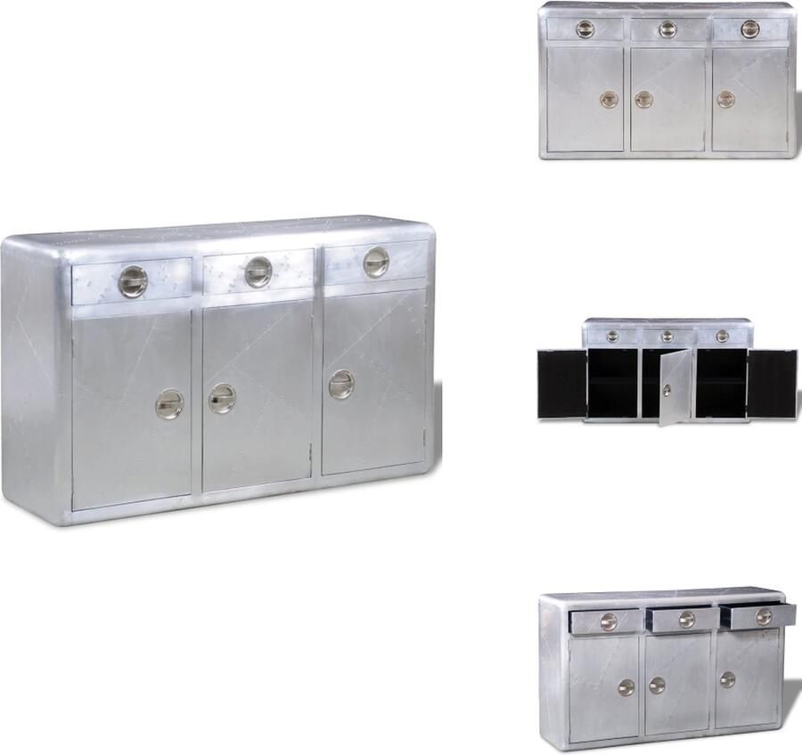 VidaXL Dressoir Dressoirs Kastje Kastjes Dressoir met 3 lades vintage luchtvaartstijl aluminium - Foto 2