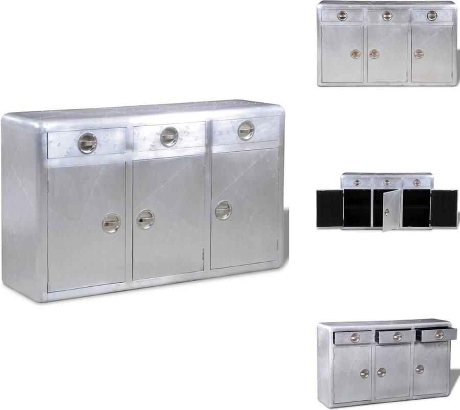 VidaXL Dressoir Dressoirs Kastje Kastjes Dressoir met 3 lades vintage luchtvaartstijl aluminium