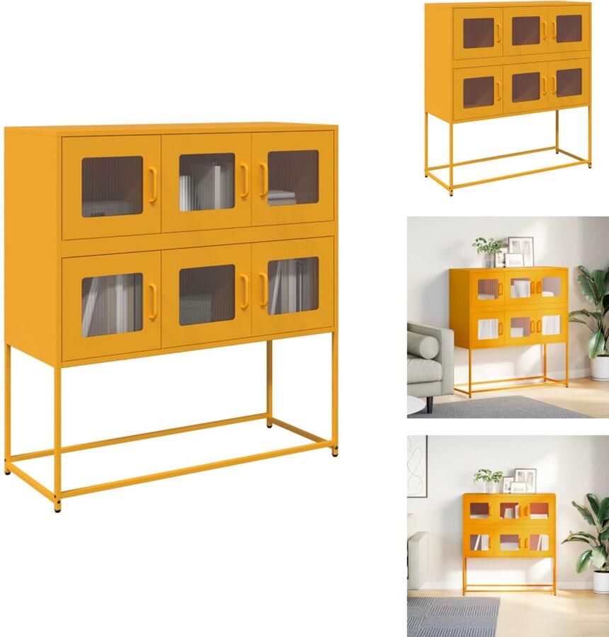 VidaXL Dressoir Dressoirs Opbergkast Buffet Dressoir 100 5x39x107 cm koudgewalst staal mosterdgeel