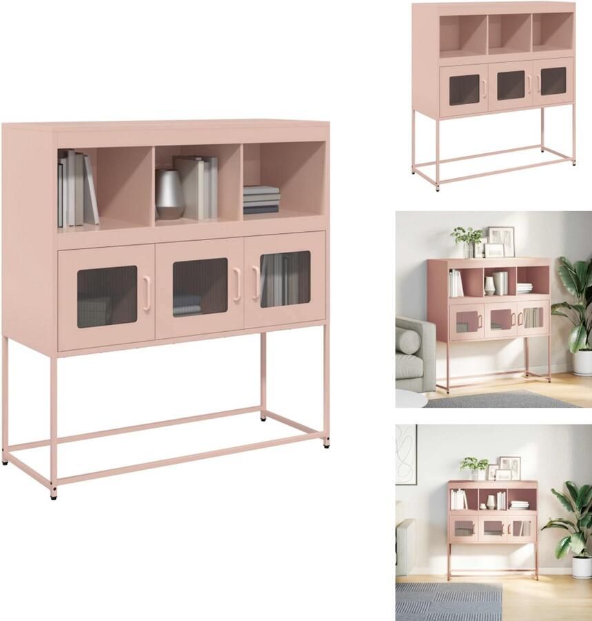 The Living Store Dressoir 100 5x39x107 cm koudgewalst staal roze Dressoir Meubels Vintage Industrieel Roze