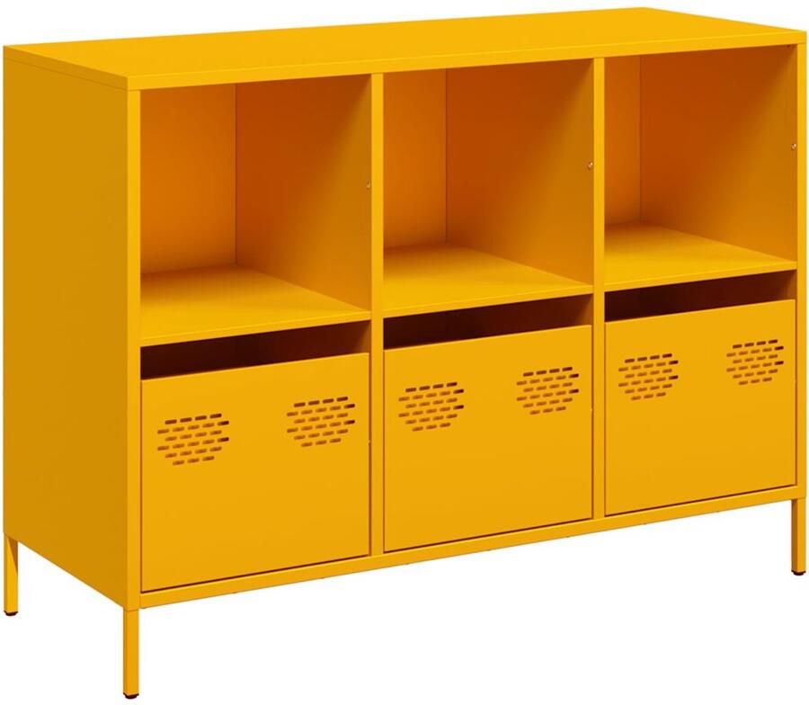 The Living Store Dressoir 101 5x39x73 5 cm koudgewalst staal mosterdgeel Dressoir Meubels Vintage Industriële Stijl Mustard Yellow