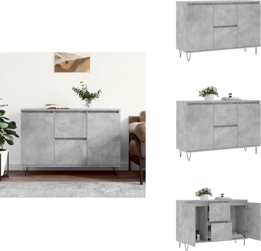 VidaXL Dressoir Dressoirs Opbergkast Buffet Dressoir 104x35x70 cm bewerkt hout betongrijs - Foto 2
