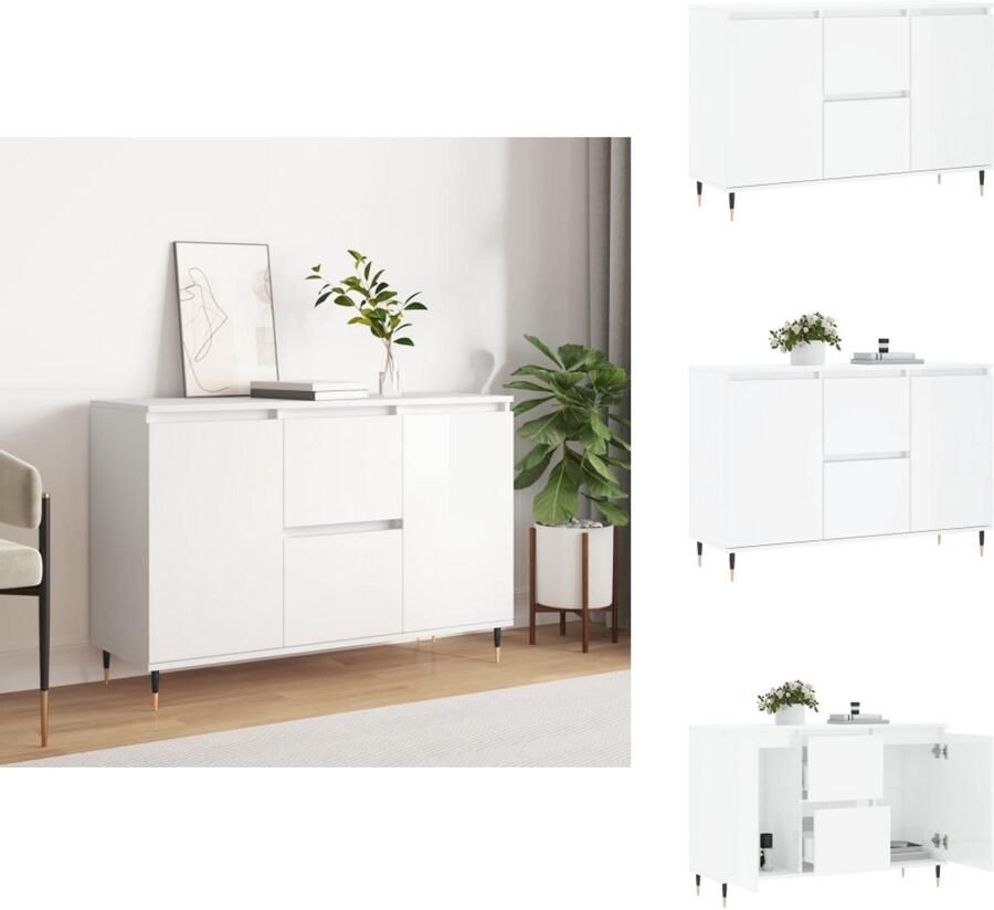 VidaXL Dressoir Dressoirs Opbergkast Buffet Dressoir 104x35x70 cm bewerkt hout hoogglans wit - Foto 2