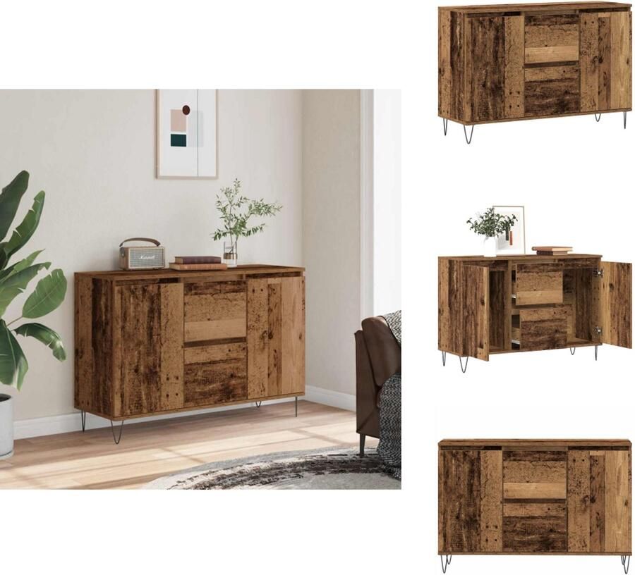 The Living Store Dressoir 104x35x70 cm bewerkt hout oud houtkleurig Dressoir Kast Opslagoplossing Houten Meubel Vintage Style