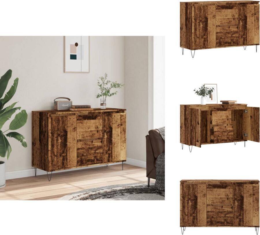 The Living Store Dressoir 104x35x70 cm bewerkt hout oud houtkleurig Dressoir Kast Opslagoplossing Houten Meubel Vintage Style