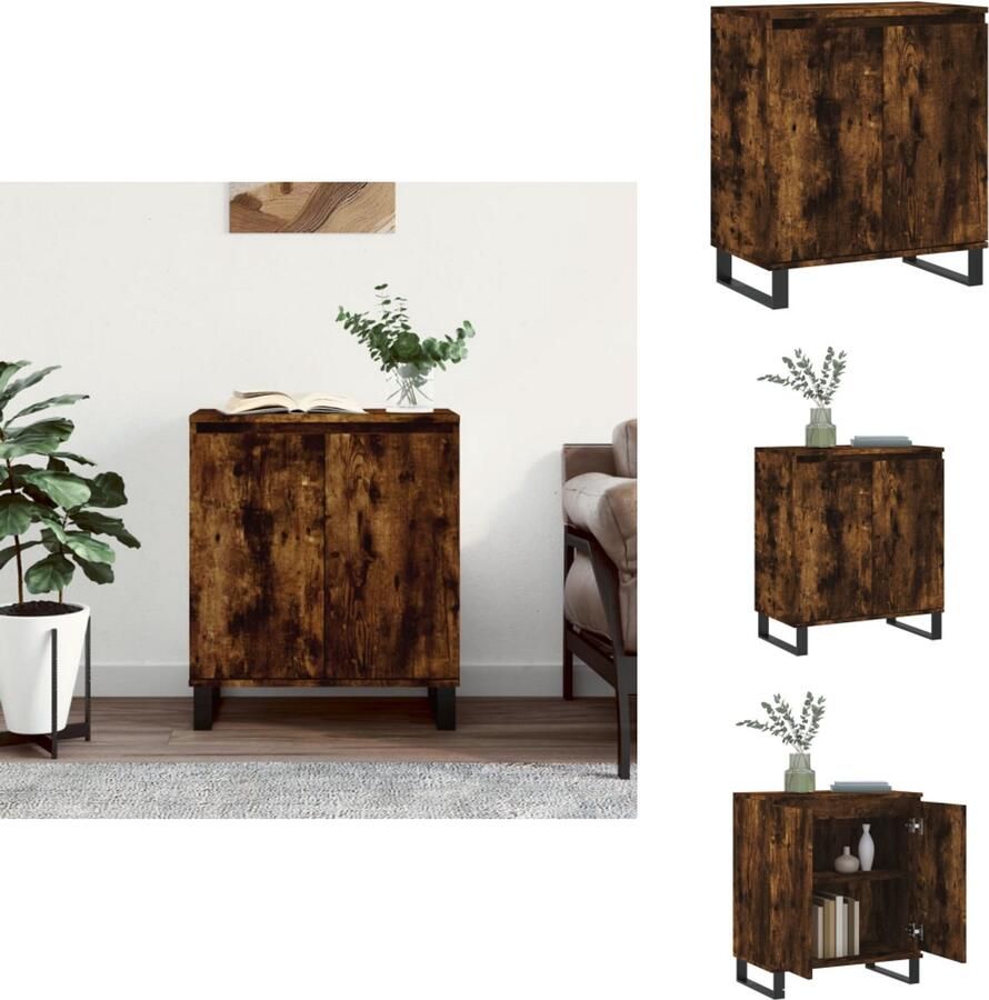 VidaXL Dressoir Buffetkast 60x35x70 cm Gerookt eiken Duurzaam materiaal Voldoende opbergruimte Weergavefunctie IJzeren poten Montage vereist Keukenkast - Foto 2