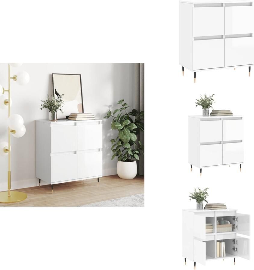 VidaXL Dressoir Dressoirs Opbergkast Buffet Dressoir 60x35x70 cm bewerkt hout hoogglans wit - Foto 2