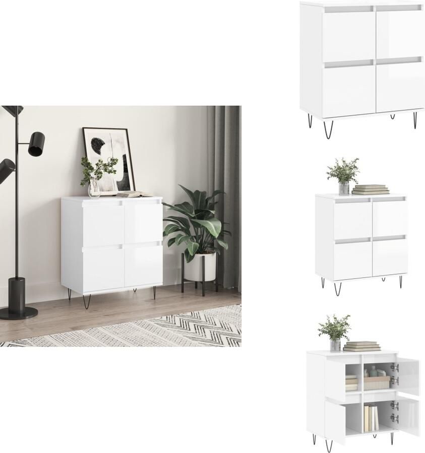 VidaXL Dressoir Dressoirs Opbergkast Buffet Dressoir 60x35x70 cm bewerkt hout hoogglans wit - Foto 3