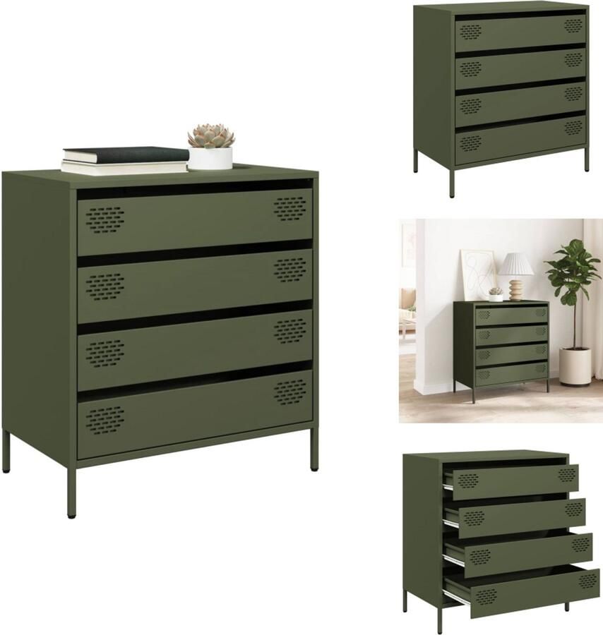 VidaXL Dressoir Dressoirs Opbergkast Buffet Dressoir 68x39x73 5 cm koudgewalst staal olijfgroen