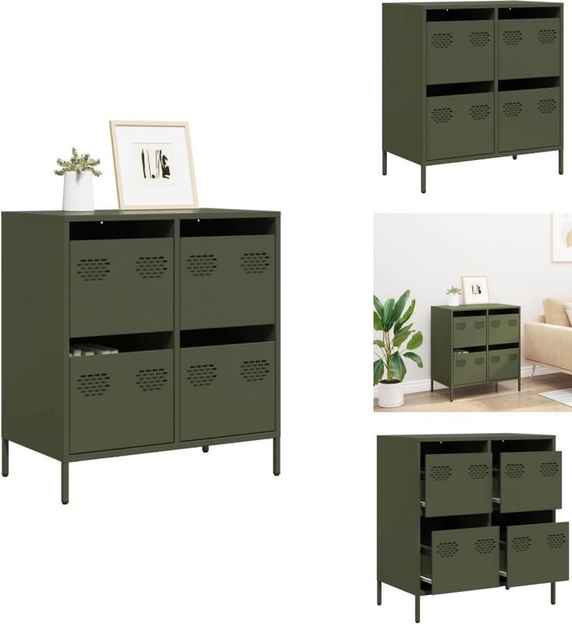 VidaXL Dressoir Dressoirs Opbergkast Buffet Dressoir 68x39x73 5 cm koudgewalst staal olijfgroen - Foto 2