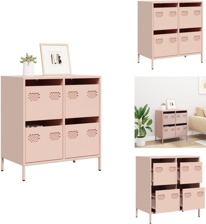 VidaXL Dressoir Dressoirs Opbergkast Buffet Dressoir 68x39x73 5 cm koudgewalst staal roze - Foto 2
