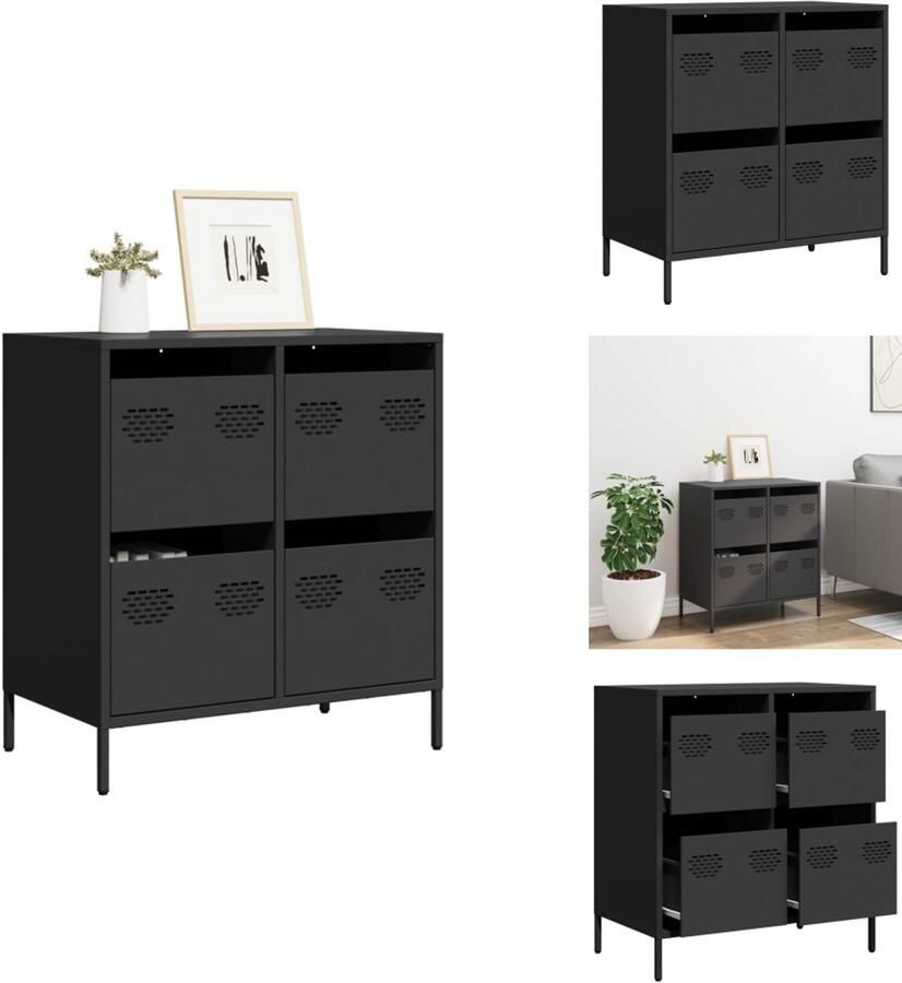 VidaXL Dressoir Dressoirs Opbergkast Buffet Dressoir 68x39x73 5 cm koudgewalst staal zwart - Foto 3