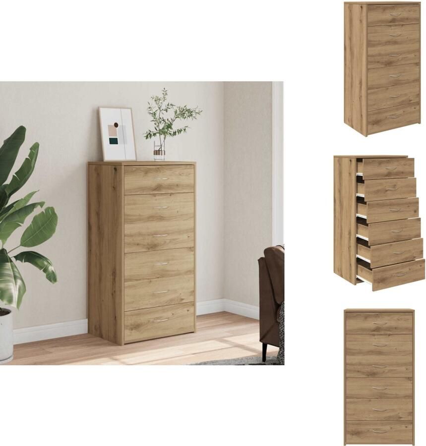 VidaXL Dressoir Dressoirs Opbergkast Buffet Dressoir met 6 lades 50x34x96 cm bewerkt hout artisanaal eiken