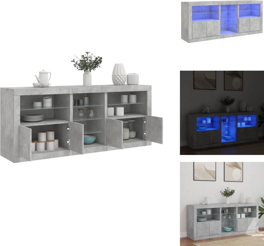 VidaXL Dressoir Dressoirs Opbergkast Buffet Dressoir met LED-verlichting 162x37x67 cm betongrijs