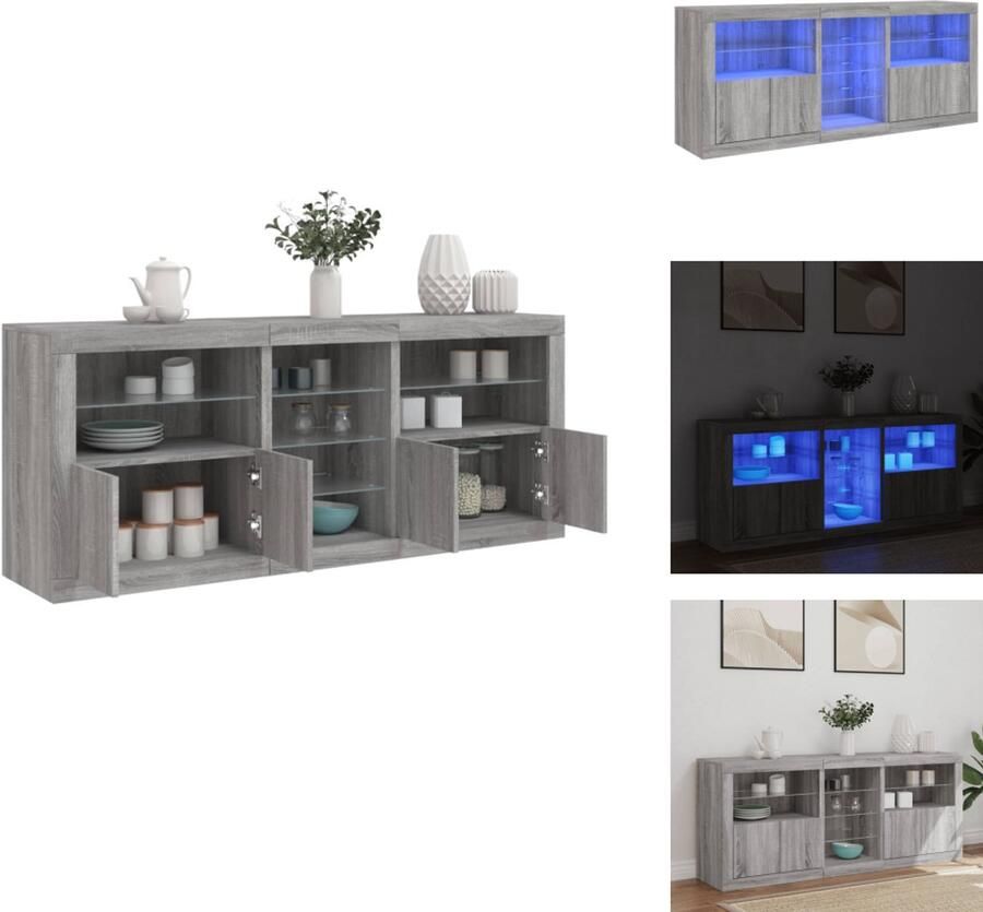 VidaXL Dressoir Dressoirs Opbergkast Buffet Dressoir met LED-verlichting 162x37x67 cm grijs sonoma - Foto 2