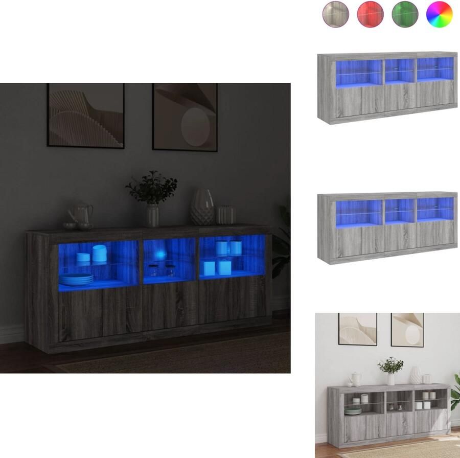 VidaXL Dressoir Dressoirs Opbergkast Buffet Dressoir met LED-verlichting 162x37x67 cm grijs sonoma
