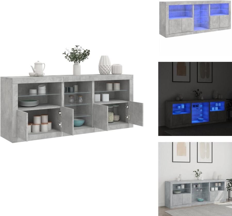 VidaXL Dressoir Dressoirs Opbergkast Buffet Dressoir met LED-verlichting 181 5x37x67 cm betongrijs