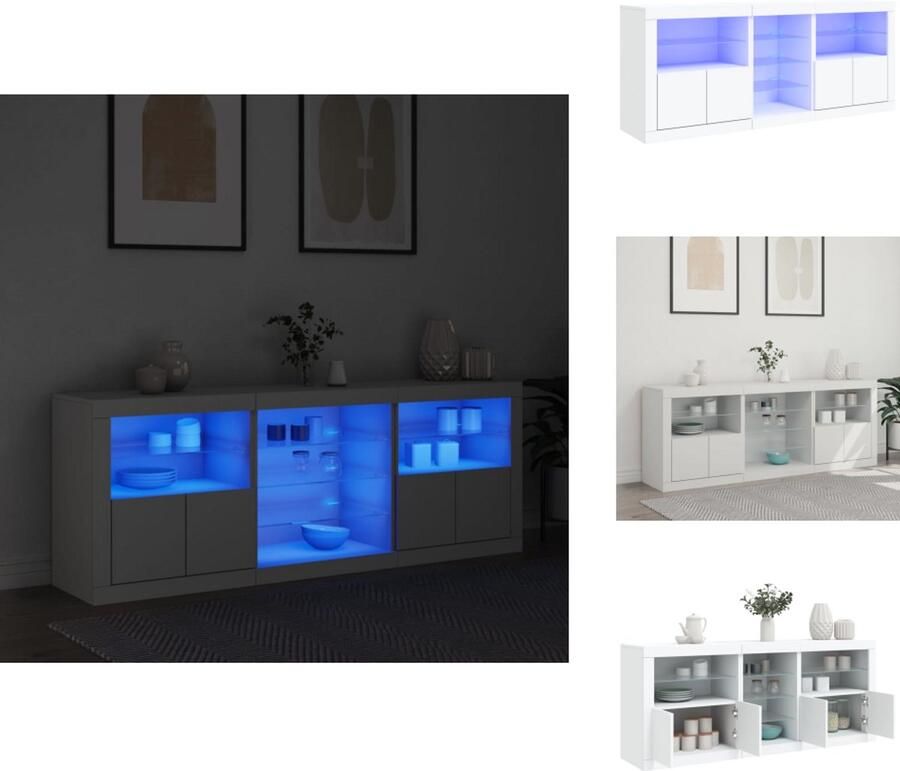 VidaXL Dressoir Dressoirs Opbergkast Buffet Dressoir met LED-verlichting 181 5x37x67 cm wit