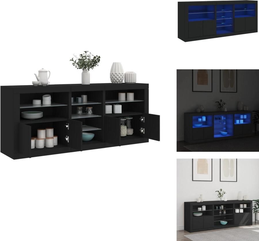 VidaXL Dressoir Dressoirs Opbergkast Buffet Dressoir met LED-verlichting 181 5x37x67 cm zwart