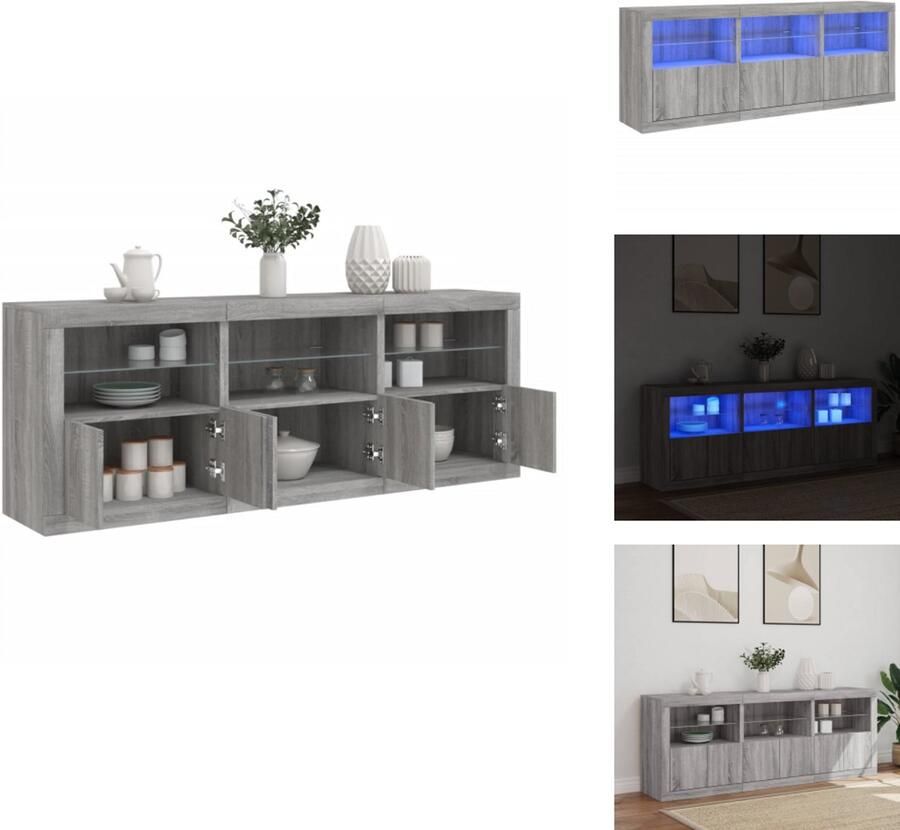 VidaXL Dressoir Dressoirs Opbergkast Buffet Dressoir met LED-verlichting 181 5x37x678 cm grijs sonoma eiken
