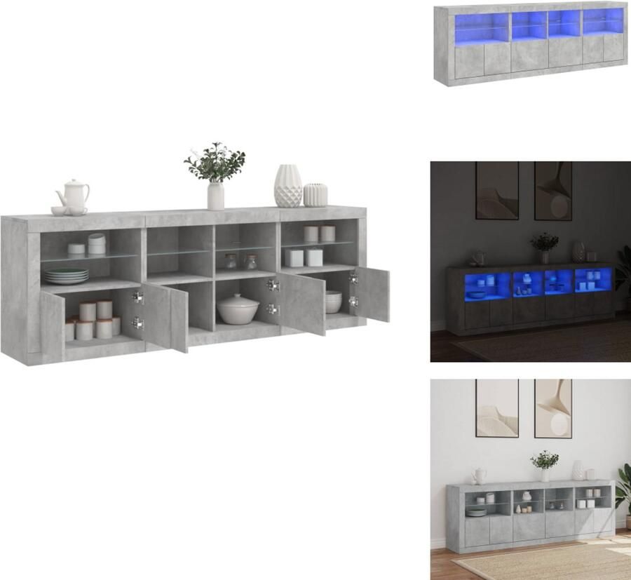 VidaXL Dressoir Dressoirs Opbergkast Buffet Dressoir met LED-verlichting 202x37x67 cm betongrijs