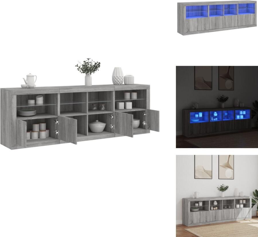 VidaXL Dressoir Dressoirs Opbergkast Buffet Dressoir met LED-verlichting 202x37x67 cm grijs sonoma eiken