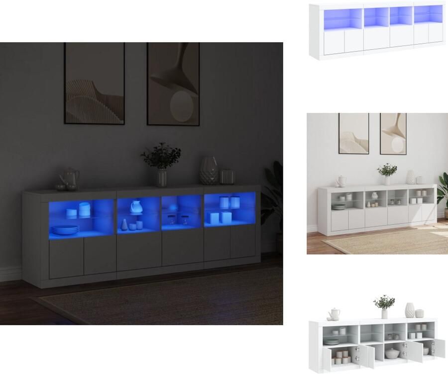 VidaXL Dressoir met LED-verlichting Wit 202x37x67 cm Dressoir Modern Meubel Led Verlichting Rgb Licht Opberg Kast